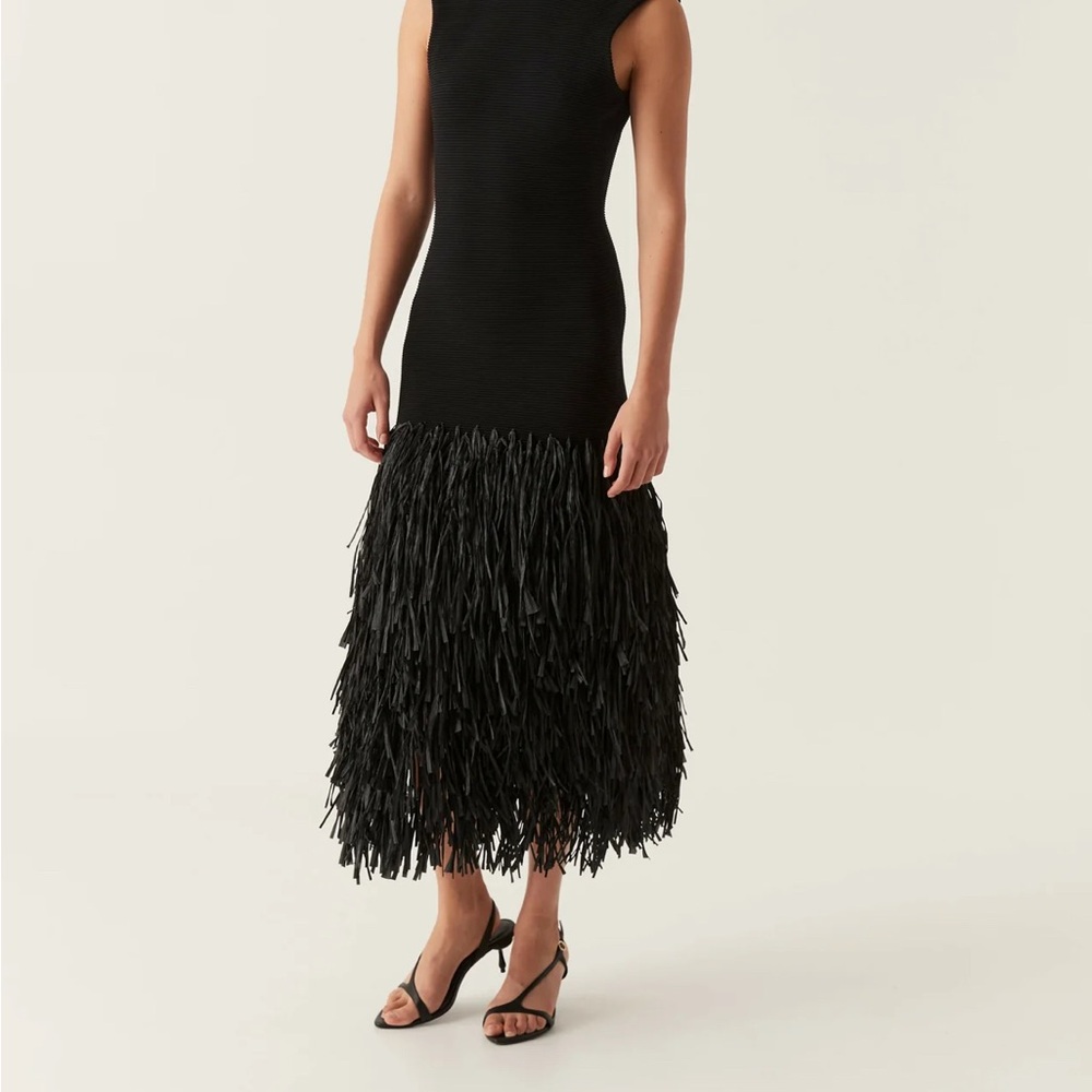 AJE raffia fringe midi dress in black size small - Picture 4 of 5